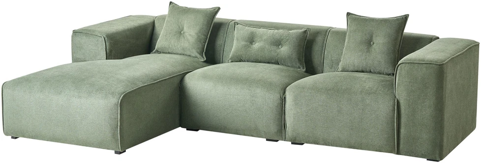 Beliani Trijų vietų kampinė sofa DOLVA, šenilinis audinys, tamsiai žalia, dešininė