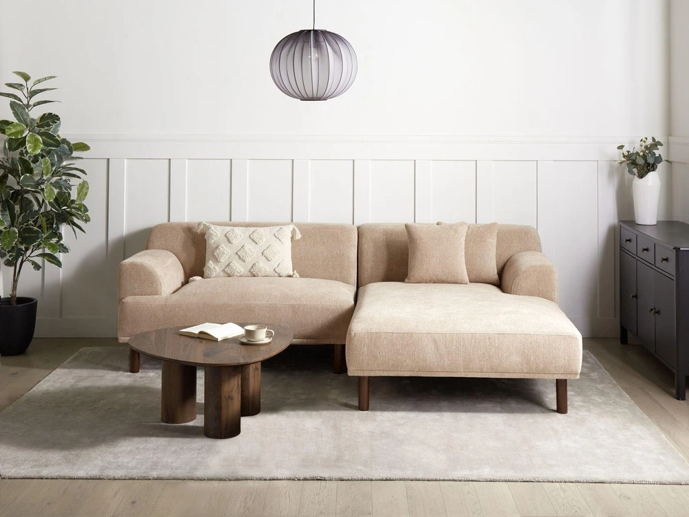Beliani Trijų vietų kampinė sofa HOLT smėlio spalvos, kairinė