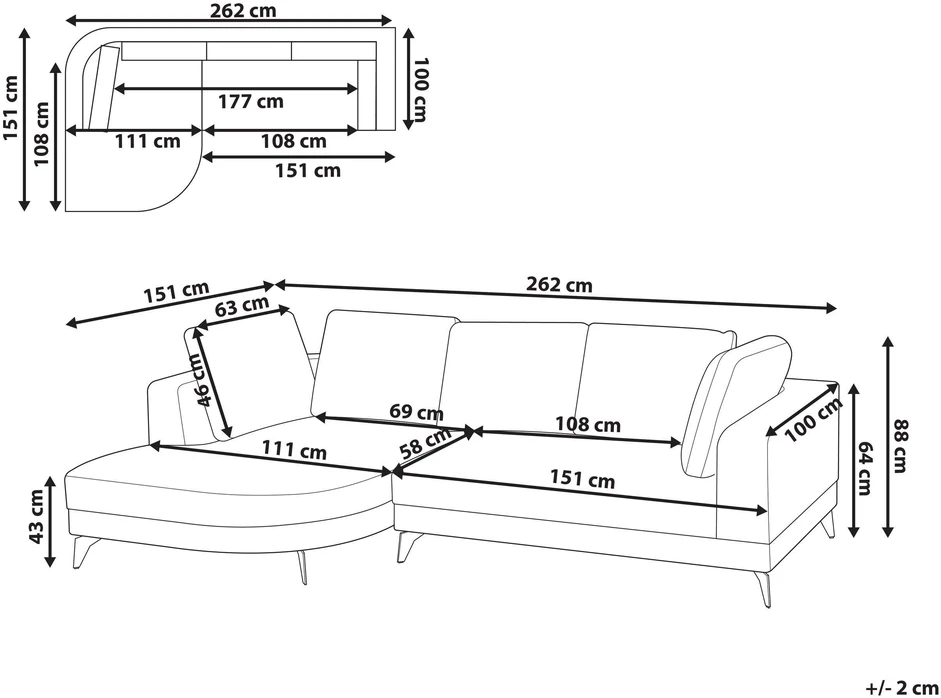 Beliani Trijų vietų kampinė sofa MARUM, sintetinis linas, pilka, dešininė