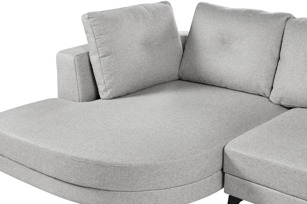 Beliani Trijų vietų kampinė sofa MARUM, sintetinis linas, pilka, dešininė