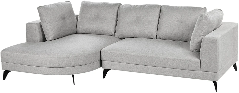 Beliani Trijų vietų kampinė sofa MARUM, sintetinis linas, pilka, dešininė