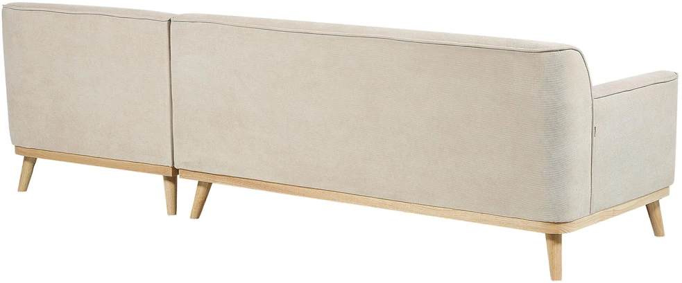 Beliani Trijų vietų kampinė sofa SIMOS, velvetinė, šviesiai smėlio spalvos, kairinė