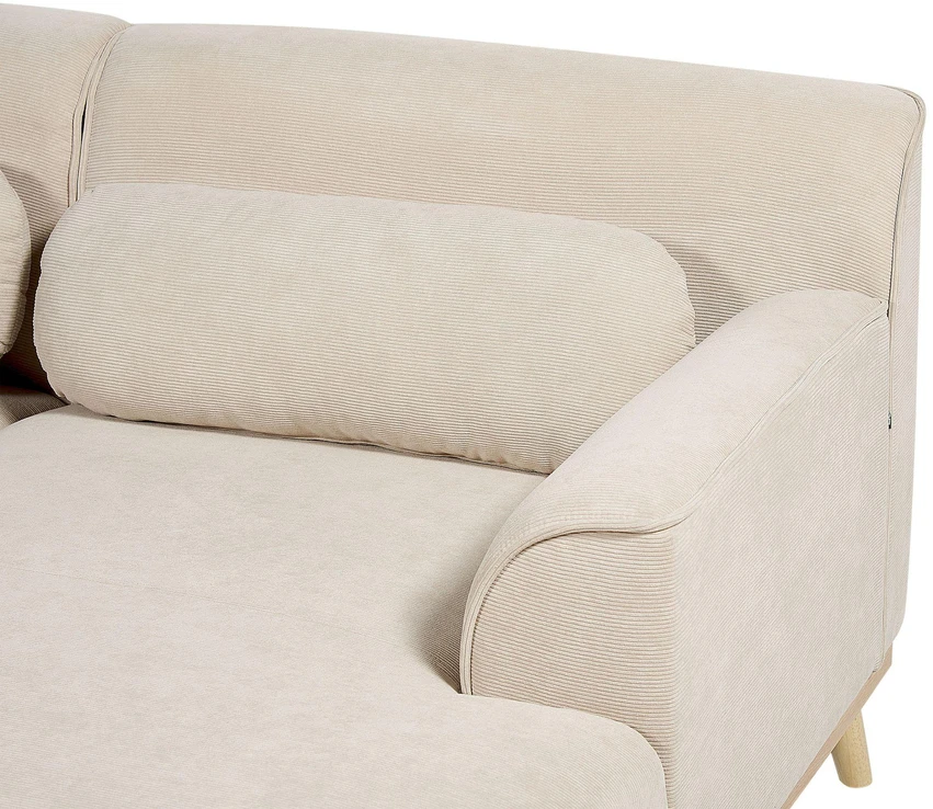 Beliani Trijų vietų kampinė sofa SIMOS, velvetinė, šviesiai smėlio spalvos, kairinė