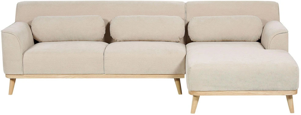 Beliani Trijų vietų kampinė sofa SIMOS, velvetinė, šviesiai smėlio spalvos, kairinė
