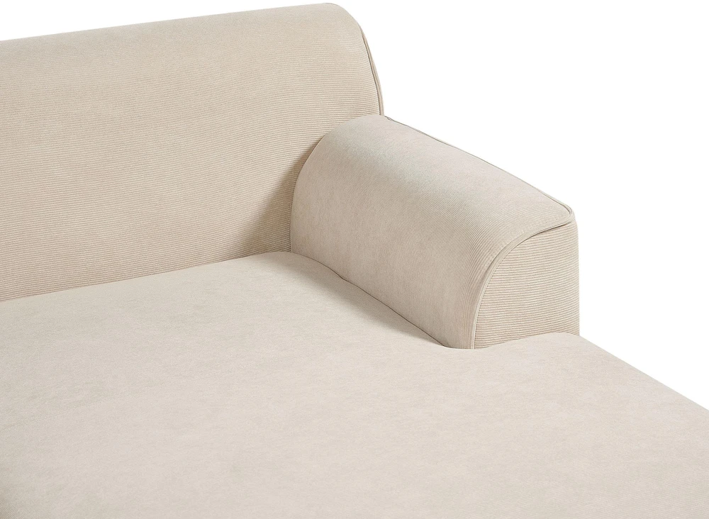Beliani Trijų vietų kampinė sofa SIMOS, velvetinė, šviesiai smėlio spalvos, kairinė