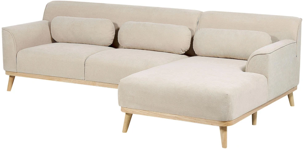 Beliani Trijų vietų kampinė sofa SIMOS, velvetinė, šviesiai smėlio spalvos, kairinė