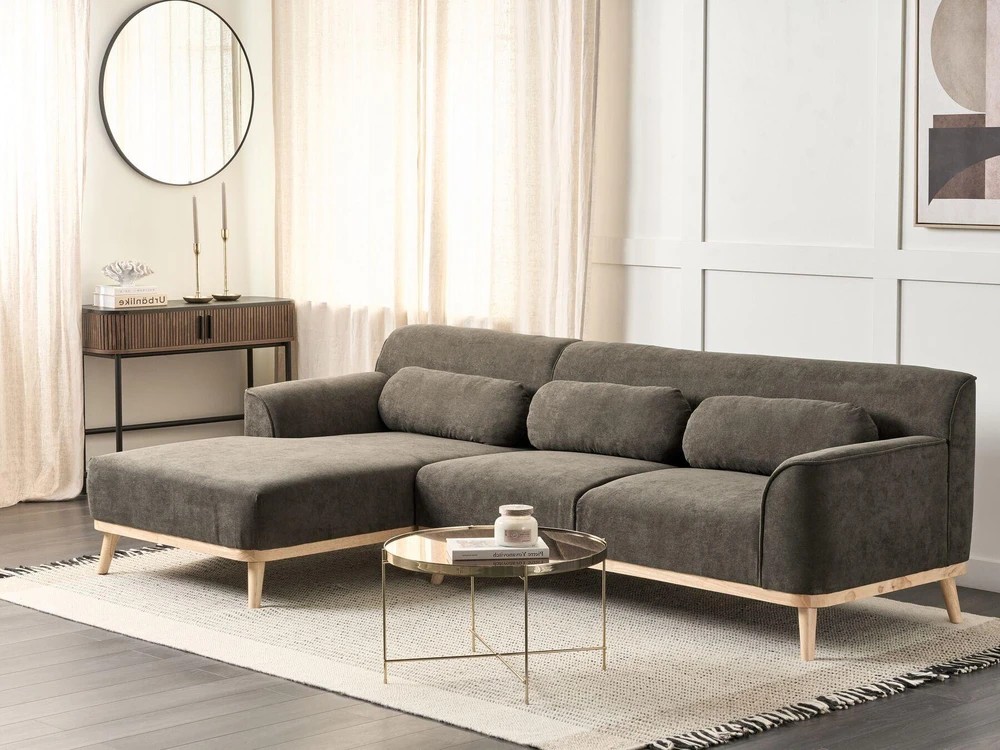 Beliani Trijų vietų kampinė sofa SIMOS Velvetinis Tamsiai žalia Dešininė