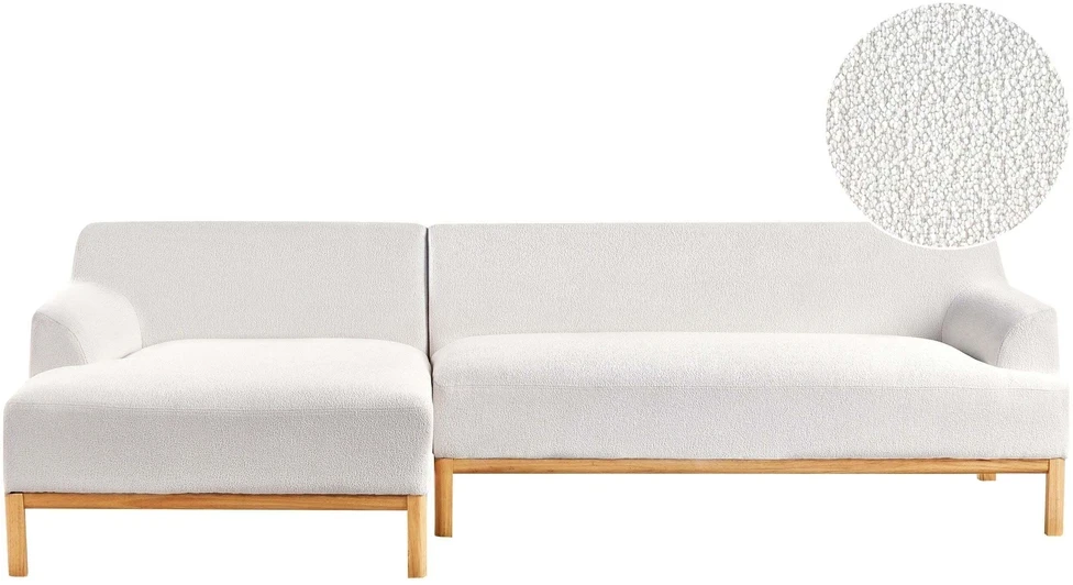 Beliani Trijų vietų kampinė sofa SOSJO, boucle audinys, balta, dešininė