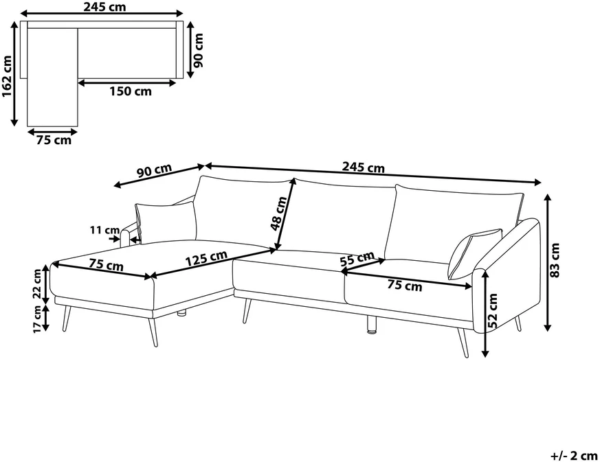 Beliani Trijų vietų kampinė sofa VARDE, balta (kreminė), dešininė