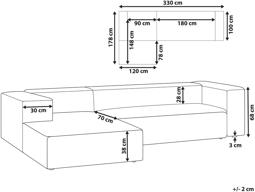 Beliani Trijų vietų kampinė sofa VERNON, šviesiai smėlio spalvos, dešininė