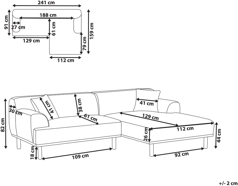 Beliani Trijų vietų L formos sofa HOLT, smėlio ir pilkos spalvos, kairinė