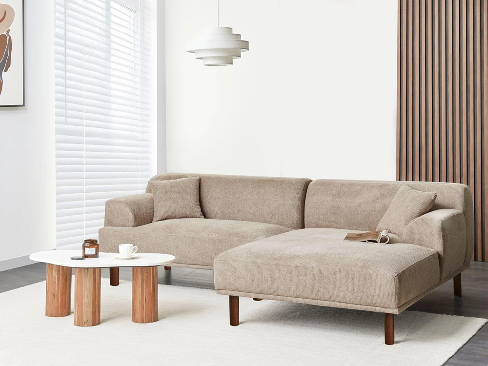 Beliani Trijų vietų L formos sofa HOLT, smėlio ir pilkos spalvos, kairinė