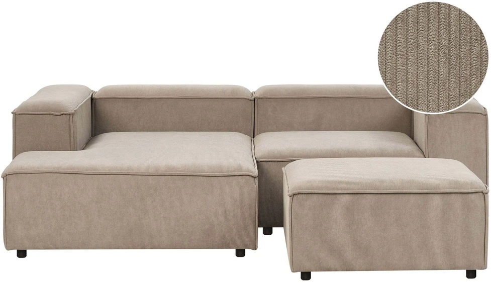 Beliani Trijų vietų modulinė kampinė sofa ARDAL dešininė, šviesiai ruda, velvetas su otomanu