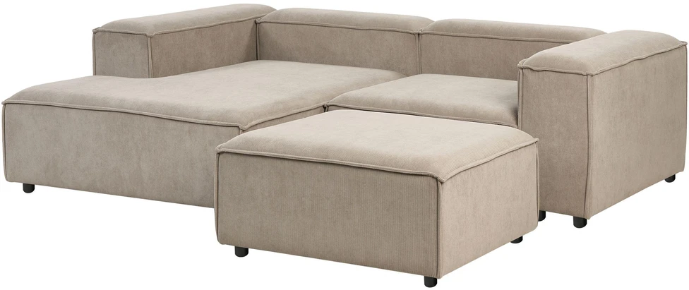 Beliani Trijų vietų modulinė kampinė sofa ARDAL dešininė, šviesiai ruda, velvetas su otomanu