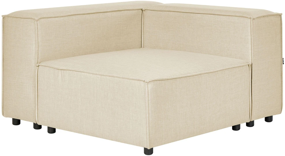 Beliani Trijų vietų modulinė kampinė sofa APRICA, sintetinio lino audinys, smėlio spalvos, su dešinine otomane