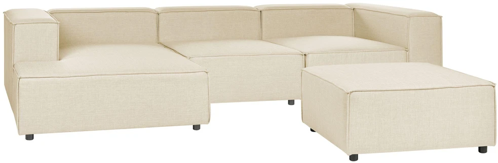 Beliani Trijų vietų modulinė kampinė sofa APRICA, sintetinio lino audinys, smėlio spalvos, su dešinine otomane