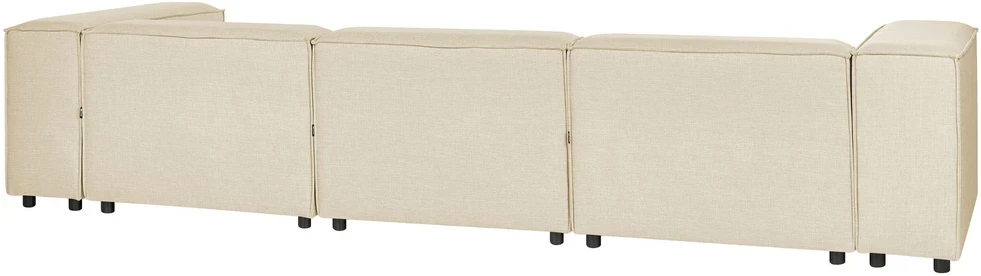 Beliani Trijų vietų modulinė kampinė sofa APRICA, sintetinio lino audinys, smėlio spalvos, su dešinine otomane