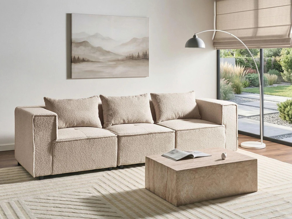Beliani Trijų vietų modulinė sofa AXEBO, smėlio spalvos „boucle“ audinys