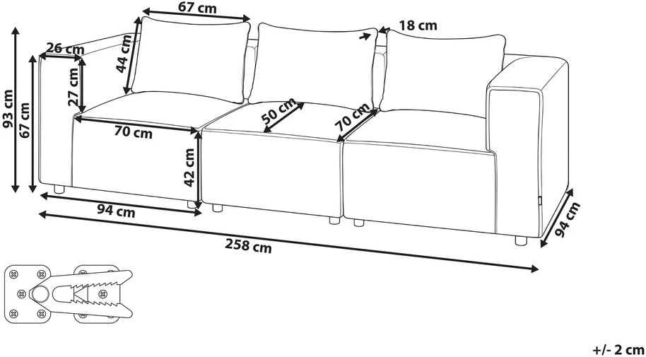 Beliani Trijų vietų modulinė sofa AXEBO, ruda boucle