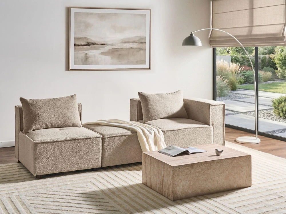 Beliani Trijų vietų modulinė sofa AXEBO, smėlio spalvos „boucle“ audinys