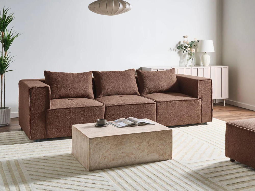 Beliani Trijų vietų modulinė sofa AXEBO, ruda boucle