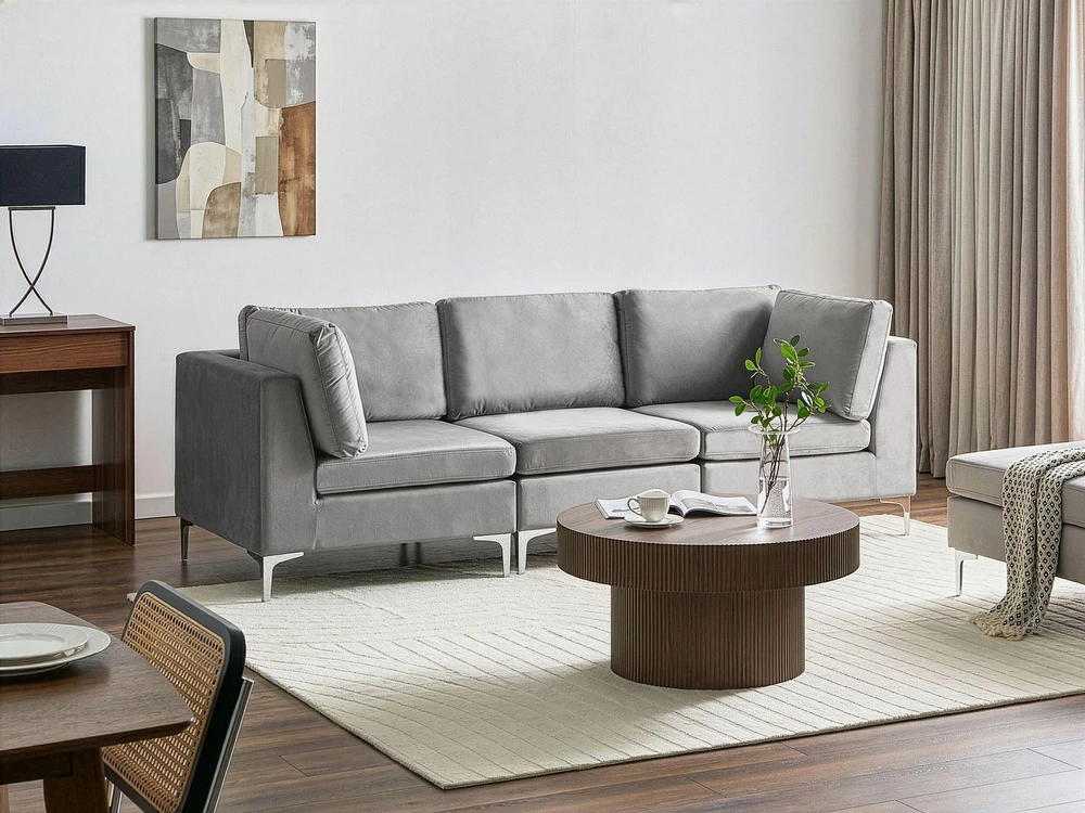 Beliani Trijų vietų modulinė sofa EVJA pilkas veliūras