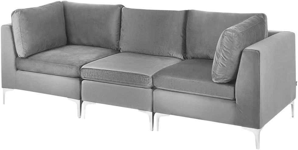 Beliani Trijų vietų modulinė sofa EVJA pilkas veliūras