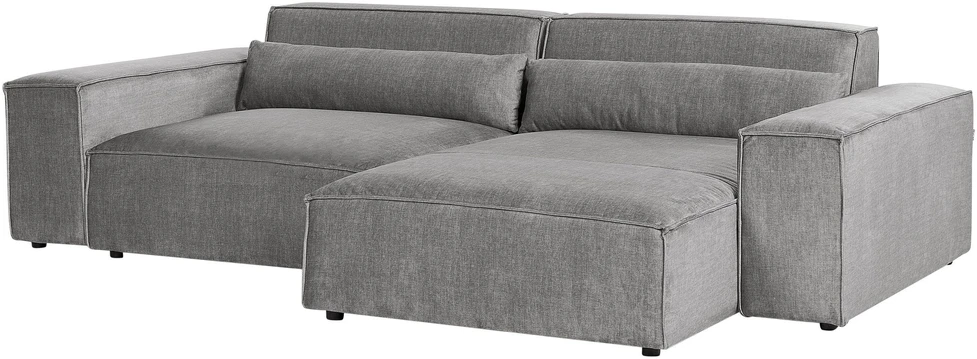 Beliani Trijų vietų modulinė sofa HELLNAR kairinė, pilka su otomane