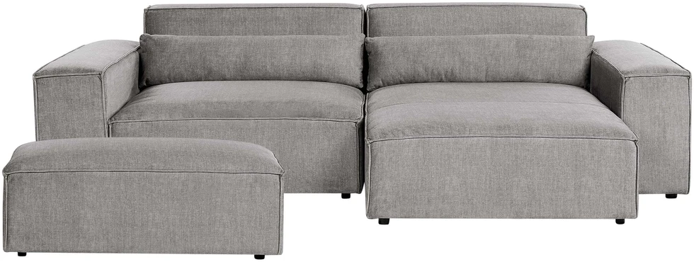 Beliani Trijų vietų modulinė sofa HELLNAR kairinė, pilka su otomane