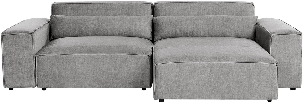 Beliani Trijų vietų modulinė sofa HELLNAR kairinė, pilka su otomane