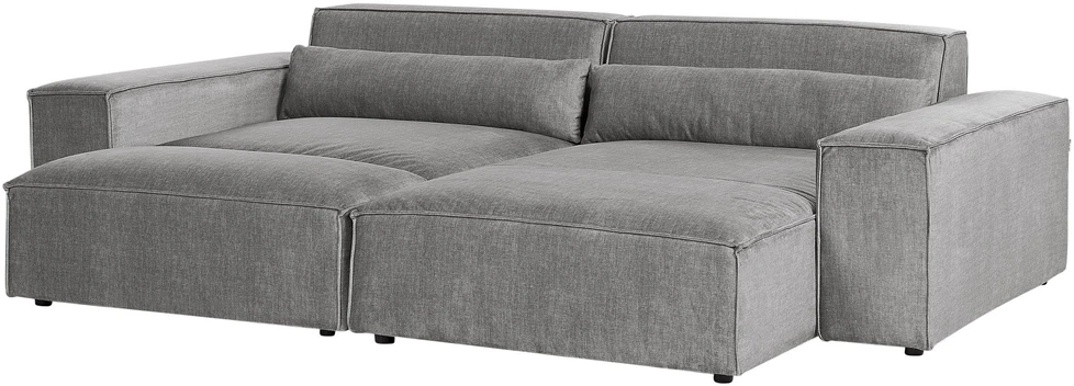 Beliani Trijų vietų modulinė sofa HELLNAR kairinė, pilka su otomane