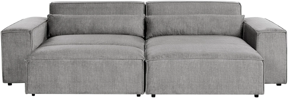 Beliani Trijų vietų modulinė sofa HELLNAR kairinė, pilka su otomane