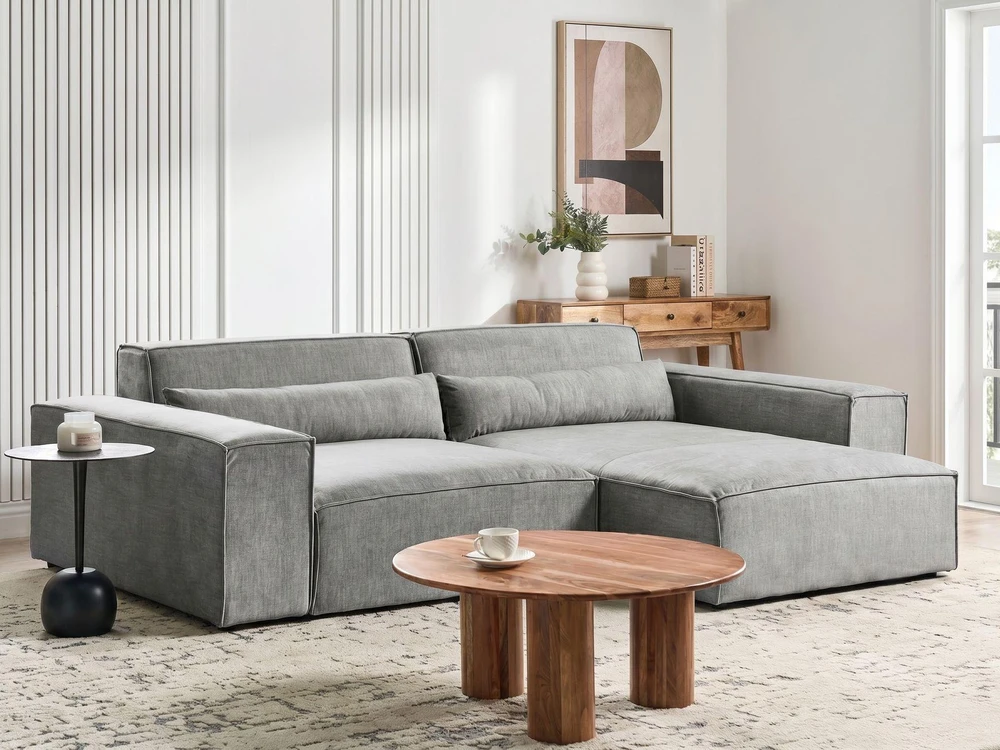 Beliani Trijų vietų modulinė sofa HELLNAR kairinė pilka