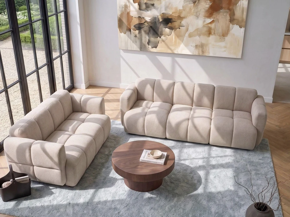 Beliani Trijų vietų modulinė sofa MAKSABERG, smėlio spalvos