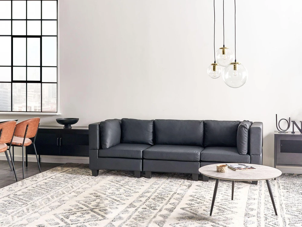 Beliani Trijų vietų modulinė sofa UNSTAD juodos spalvos eko oda