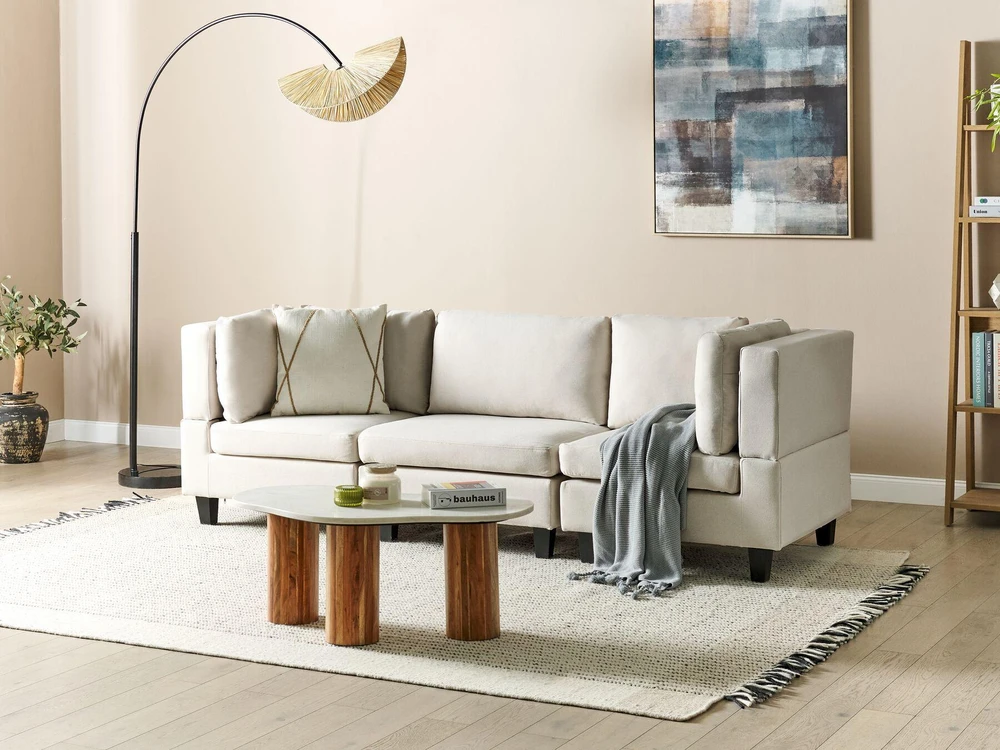 Beliani Trijų vietų modulinė sofa UNSTAD šviesiai smėlio spalvos