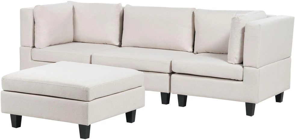 Beliani Trijų vietų modulinė sofa UNSTAD, šviesiai smėlio spalvos su otomane