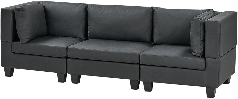 Beliani Trijų vietų modulinė sofa UNSTAD juodos spalvos eko oda