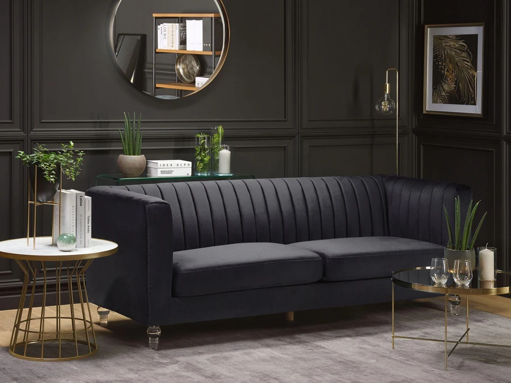 Beliani Trijų vietų sofa ARVIKA aksominė juoda
