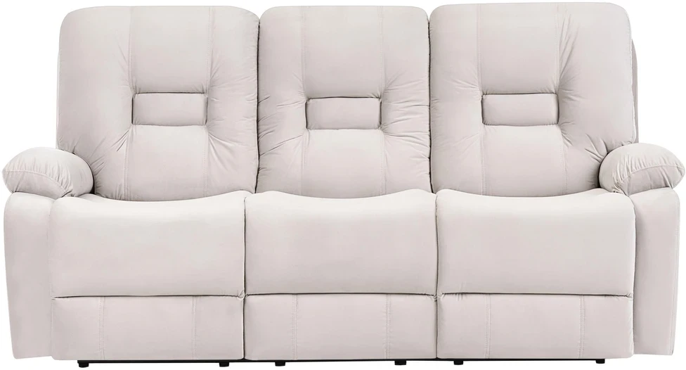 Beliani Trijų vietų sofa BERGEN su elektrine relaksacijos funkcija, veliūrinė, šviesiai smėlio spalvos, su USB prievadu