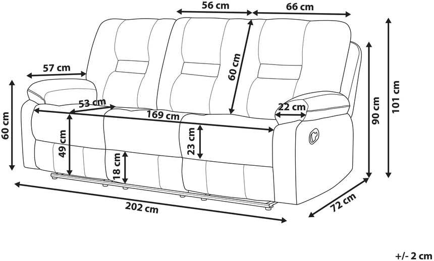 Beliani Trijų vietų sofa BERGEN su elektrine relaksacijos funkcija, veliūrinė, šviesiai smėlio spalvos, su USB prievadu