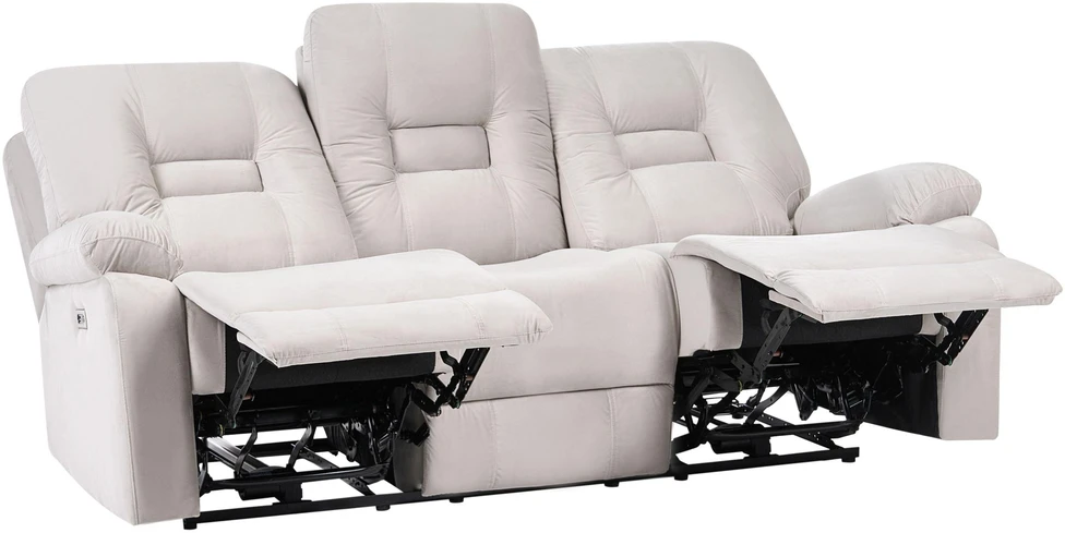 Beliani Trijų vietų sofa BERGEN su elektrine relaksacijos funkcija, veliūrinė, šviesiai smėlio spalvos, su USB prievadu
