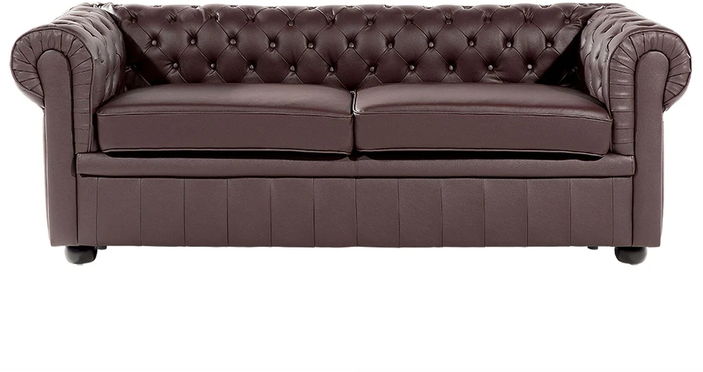 Beliani Trijų vietų sofa CHESTERFIELD Natūrali oda Ruda