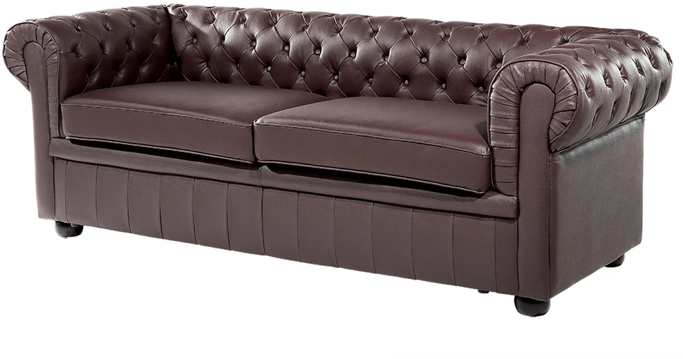 Beliani Trijų vietų sofa CHESTERFIELD Natūrali oda Ruda