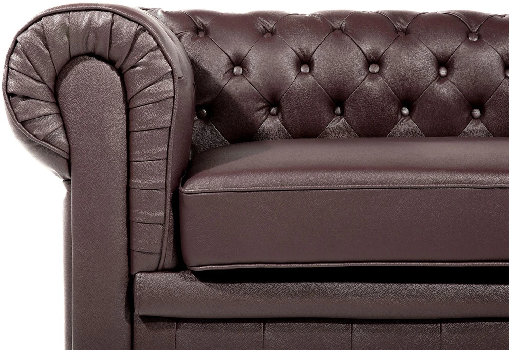 Beliani Trijų vietų sofa CHESTERFIELD Natūrali oda Ruda
