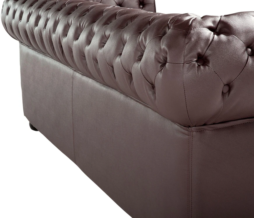 Beliani Trijų vietų sofa CHESTERFIELD Natūrali oda Ruda