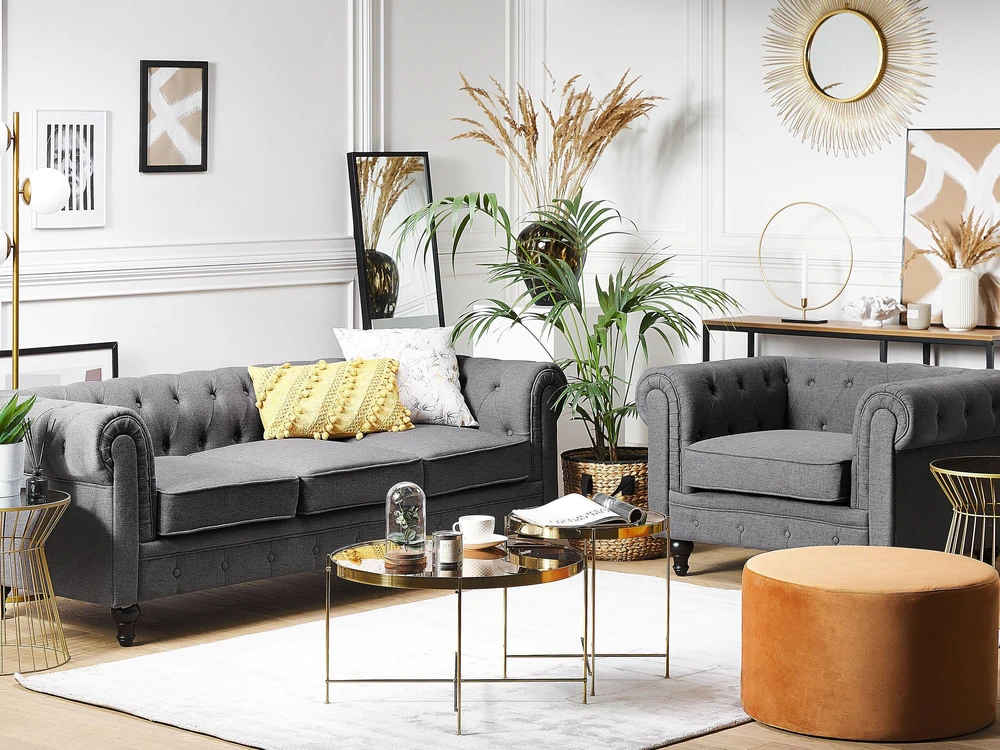 Beliani Trijų vietų sofa CHESTERFIELD Pilka