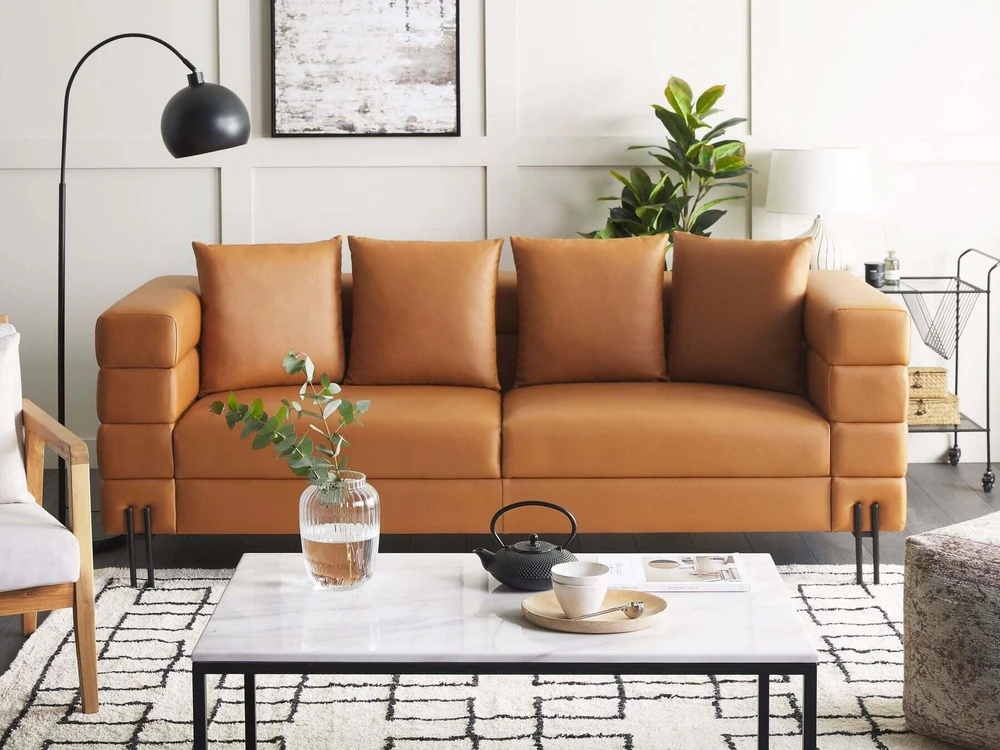 Beliani Trijų vietų sofa GRANNA, ekologiška oda, ruda