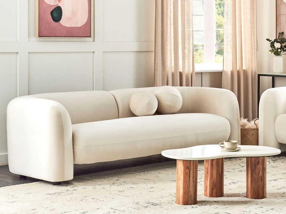 Beliani Trijų vietų sofa LEIREN, veliūras, kreminė balta