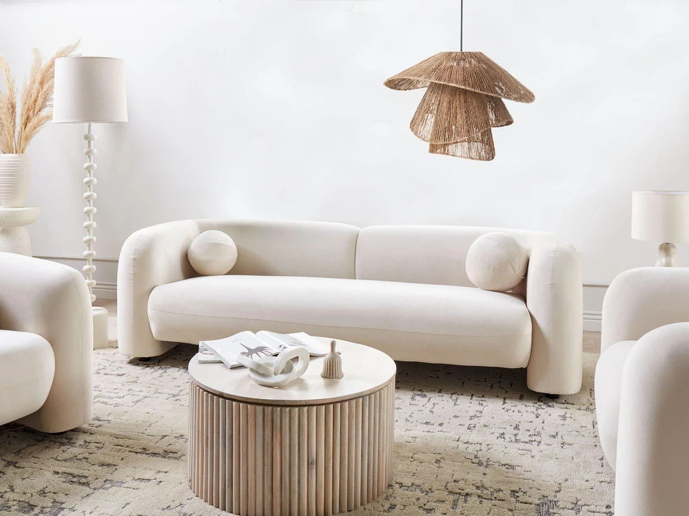 Beliani Trijų vietų sofa LEIREN, veliūras, kreminė balta
